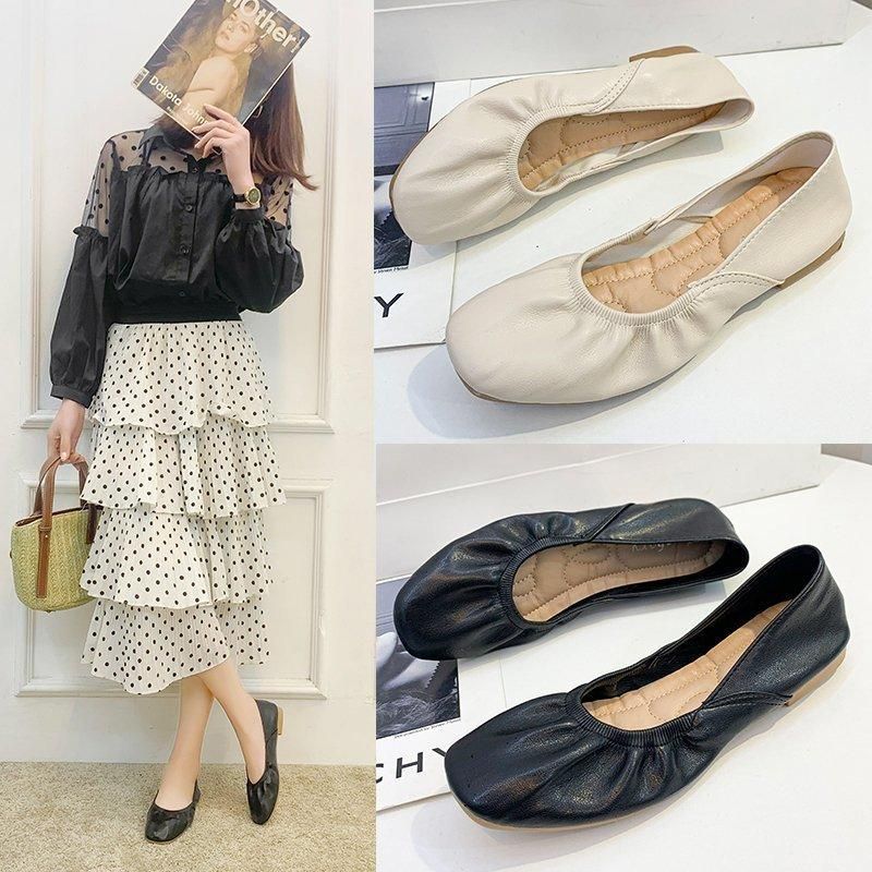 Flat sole shoes flat sole bean shoes women's new style granny shoes in spring and autumn 2022