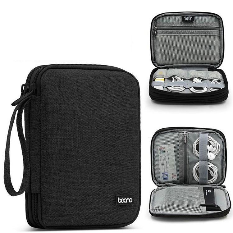 BN-D004 Double-layer Data Cable Storage Bag Digital Accessories Finishing Bag(Black)