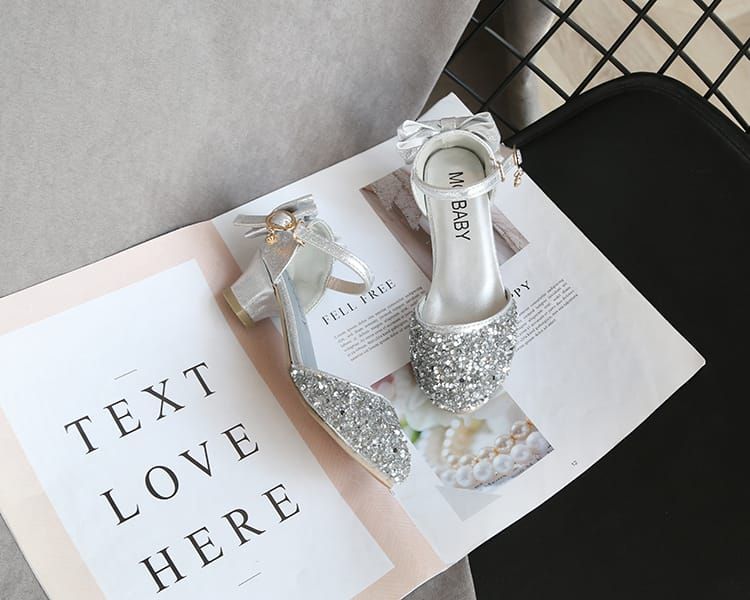 Big Girl Glitter Birthday Party Shoes With Heels - Silver