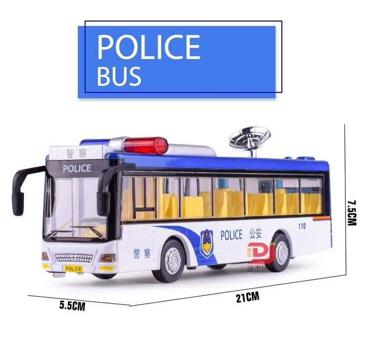 Police Bus, 19Cm Alloy Public Traffic, Policeman Toys For