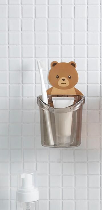 Cartoon Bear Wall Mounted Sucker Toothbrush/Toothpaste Adhesive  Holder