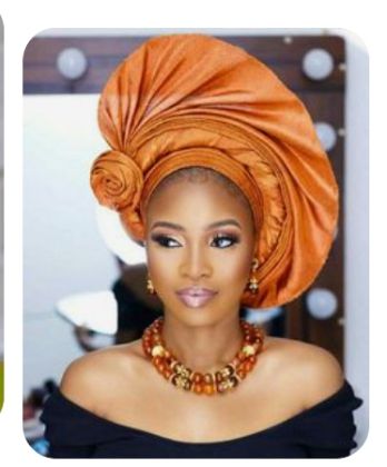 Orange Fan Shape Auto Gele With Twist And Rose