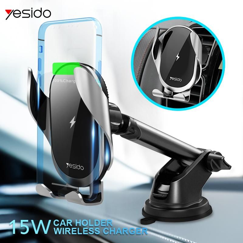 Yesido 15W Qi Car Phone Holder  Wireless Charger Car Automatic Clamping for iPhone Xiaomi Huawei