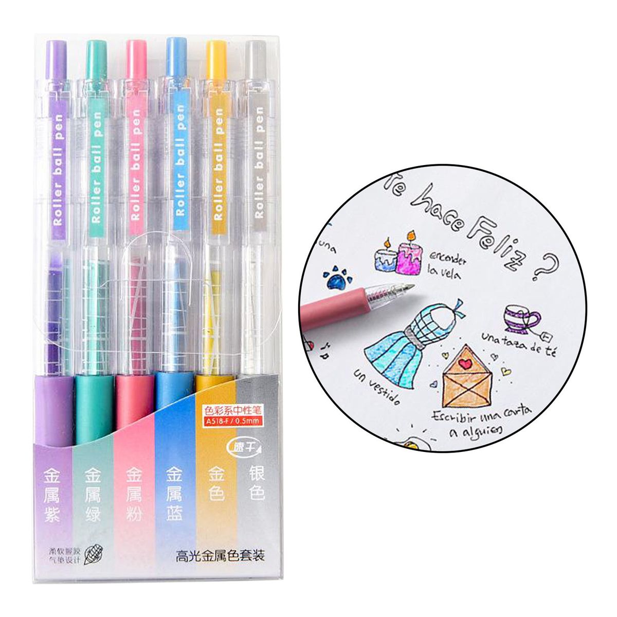 6PCS  Pens Set For Glitter Coloring Books Writing Metallic Ink