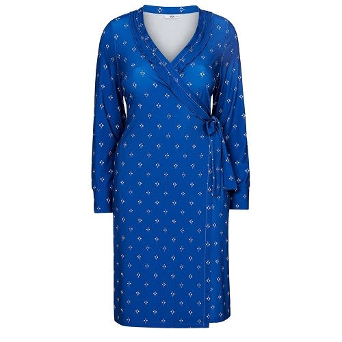 Printed Wrap Shaloma Dress - Plus Size -Blue