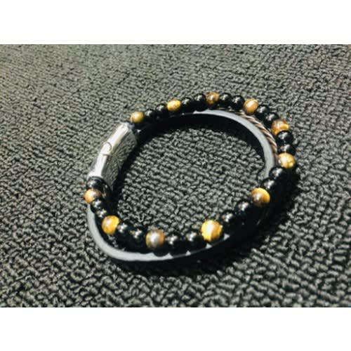 Stainless Steel Leather Charm And Beaded Bracelet