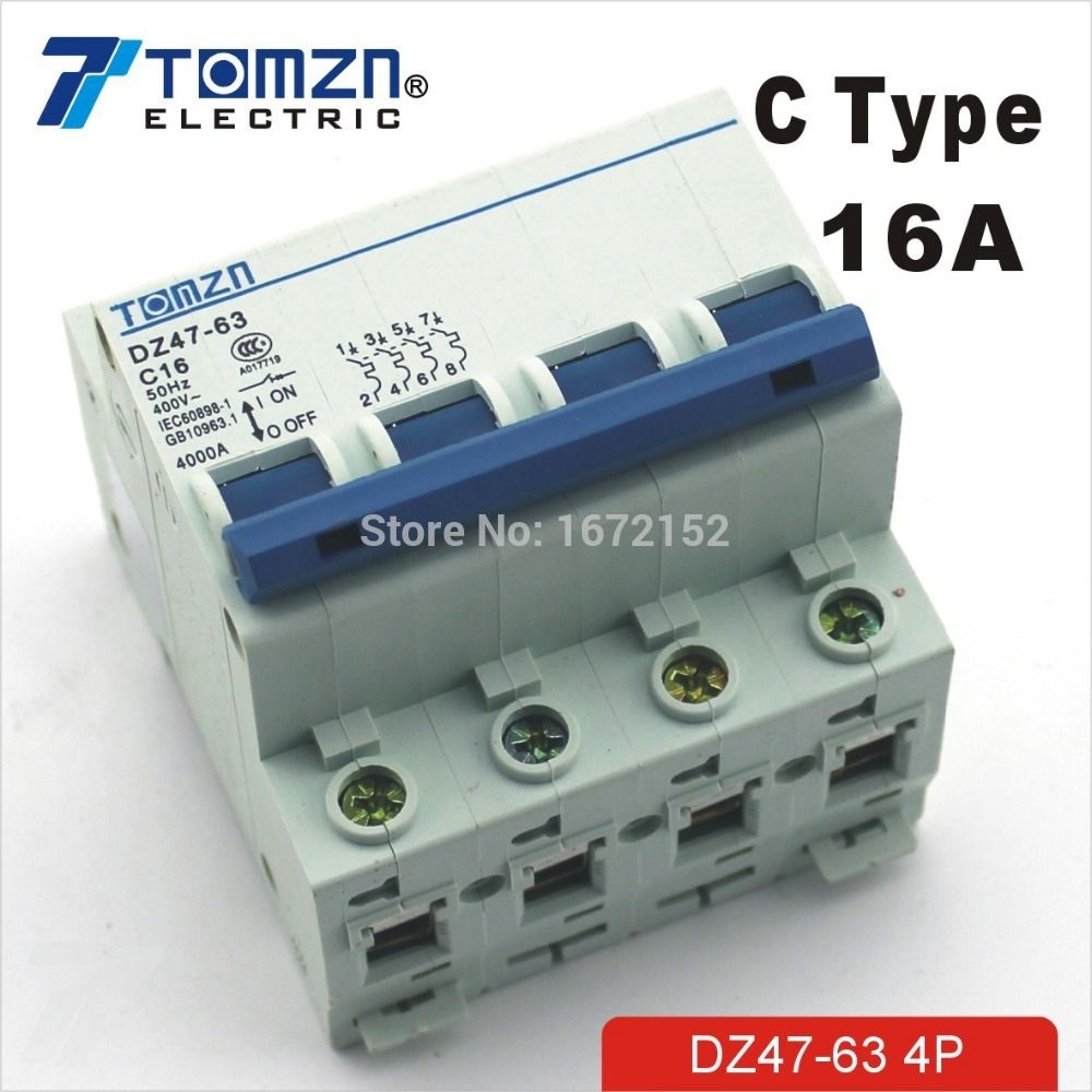 TYPE 16A 240V 4P 415V MCB Breaker 4 Circuit
