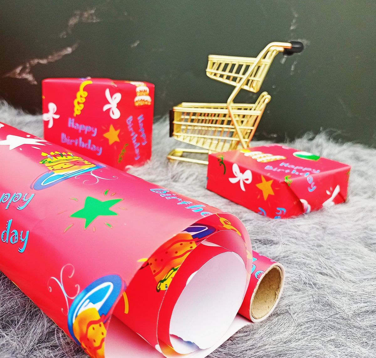 1 Roll Of Happy Birthday Paper Gift Wrap With Paper Cutter - 2.5 Ft. X 10.5 Ft