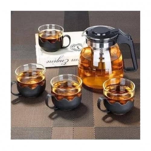 900ML Glass Tea Pot Set With 4 Cups Infusion