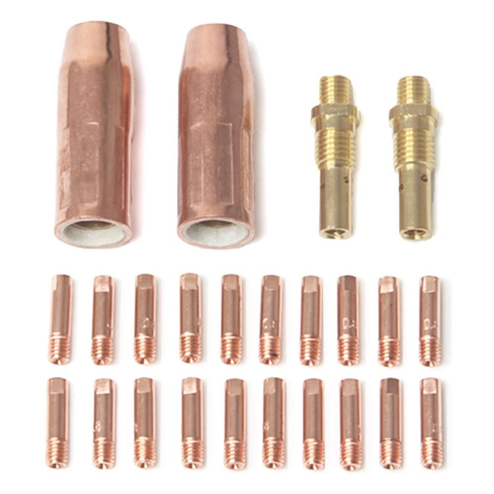 24PCS Welding Gun Accessory Kit 20pcs Contact Tips 0.03 Inch 2pcs Gas Nozzles 1/2 Inch 2pcs Welding Diffuse 0.04 Inch