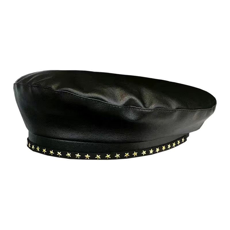 TRENDY LEATHER BERET OCTAGONAL NEWSBOY CAP