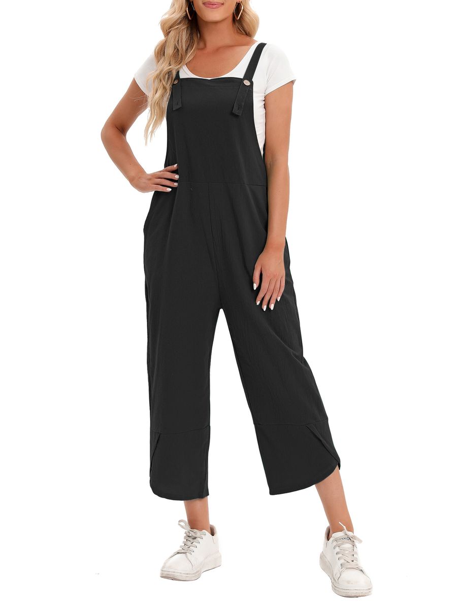 Women Jumpsuit With Pockets Sleeveless Wide Legs Plus Size