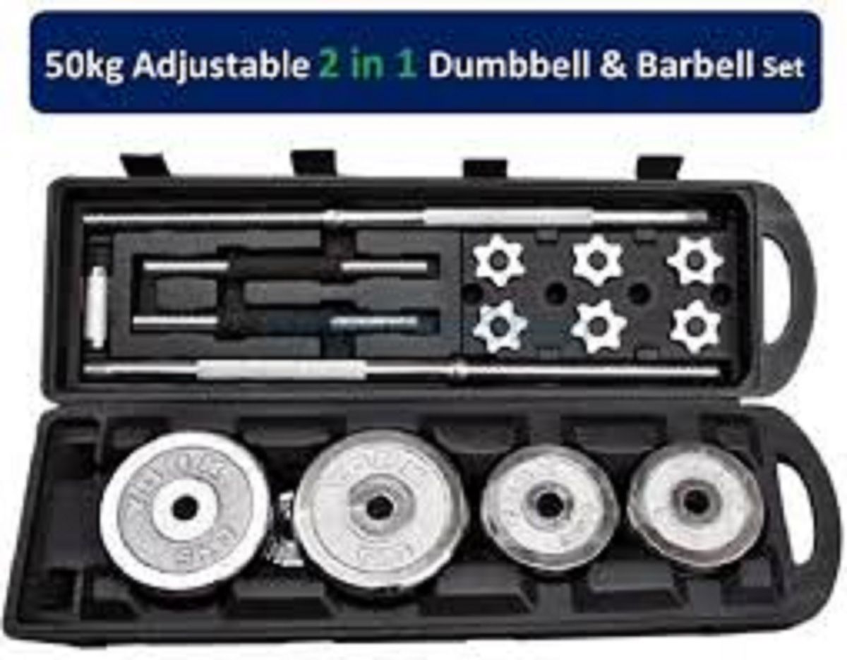 50kg Black Barbell With Case And Short Dumbell Bar
