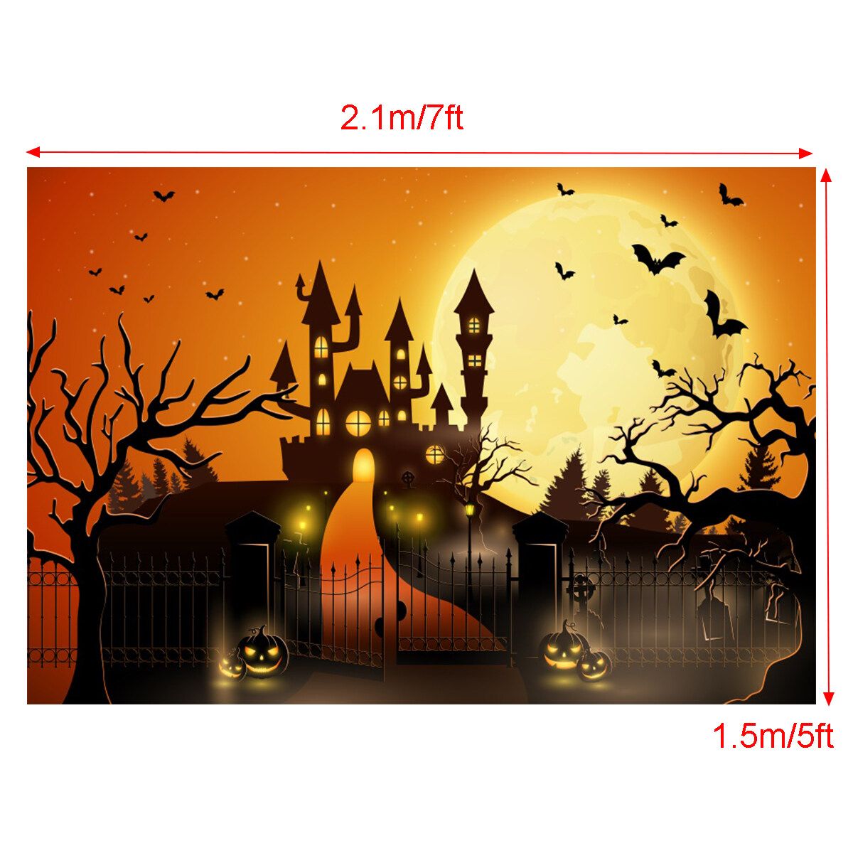 2.7x1.8m (9ft X6ft) /2.1x1.5m (7ftx 5ft) /1.5x0.9m (5ft X 3ft) Halloween Pumpkin Photography Backdrops Castle Moon Party Theme Background Props 2.1x1.5m