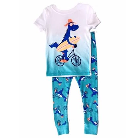 Toddler Boy Fitted Cotton Sleeping Pyjamas Set - Dino On Bike