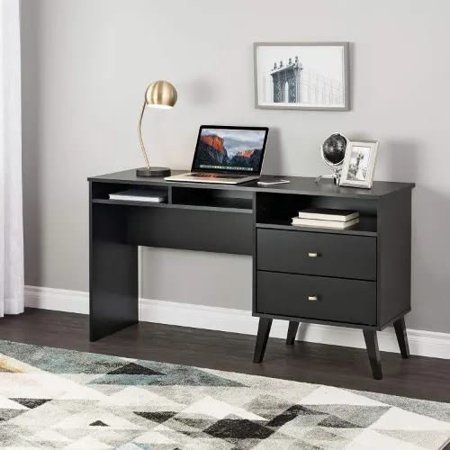 Office Desk With Side Storage And 2 Drawers - 55" - Black