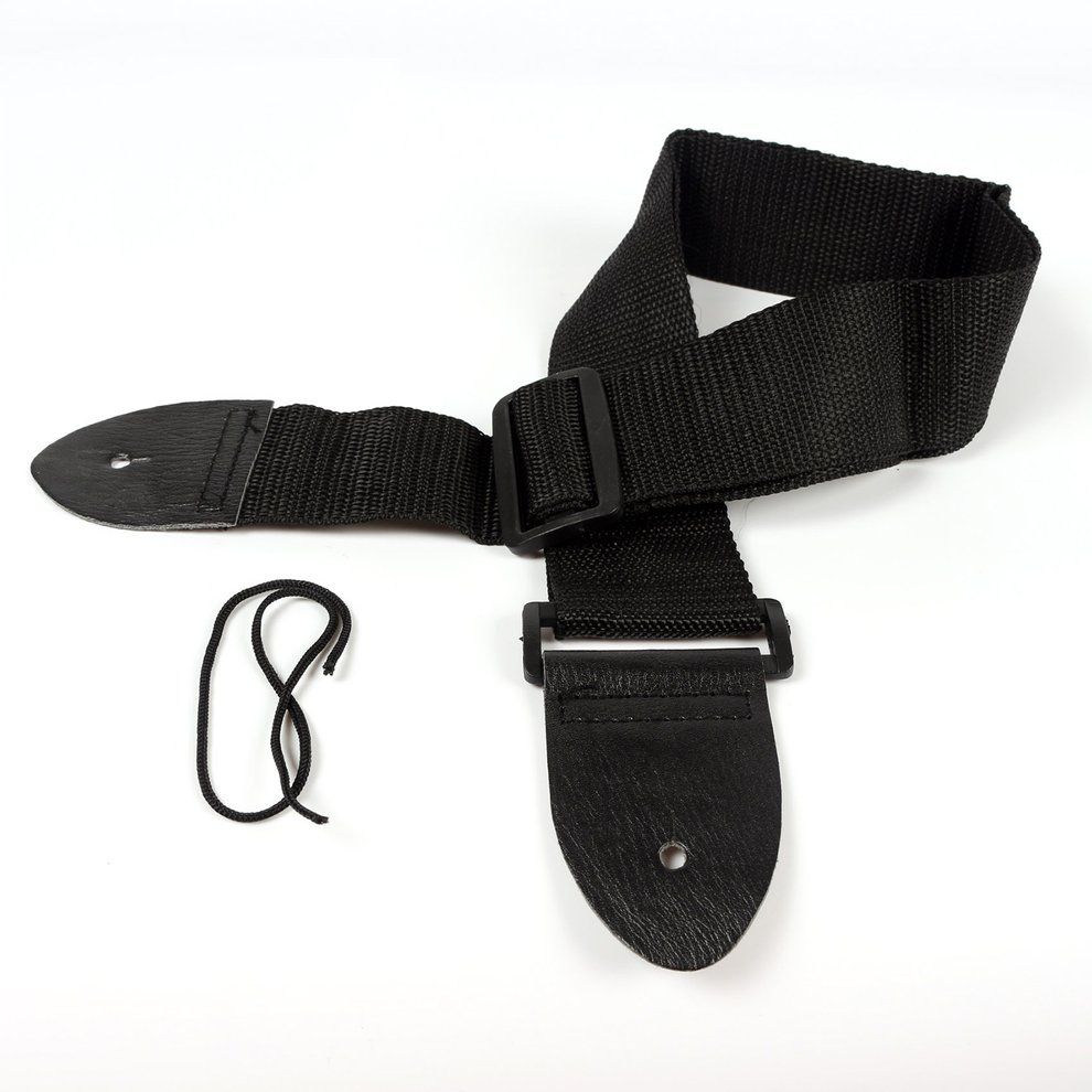 MT Adjustable Guitar Shoulder Strap Nylon Belt Leather Ends For Guitar Bass-black