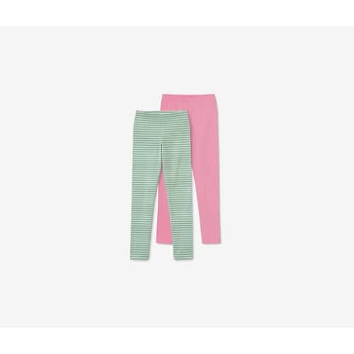 Girls Set Of 2 Leggings -  5-6 years - Green And Pink