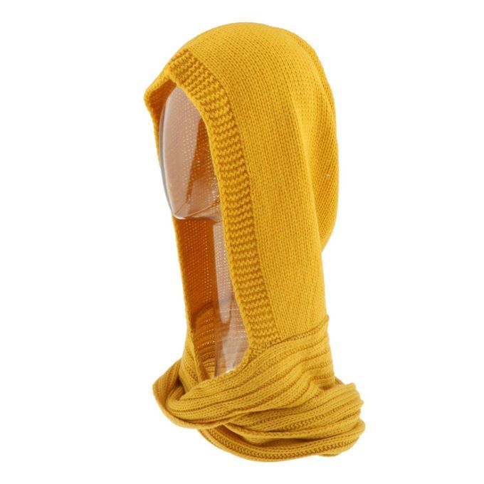 Female Knit Hooded Scarf Autumn Warm Knitted Hoodie Pullover Yellow