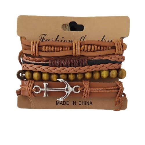 Men 4 In 1 Leather Bracelet - Brown