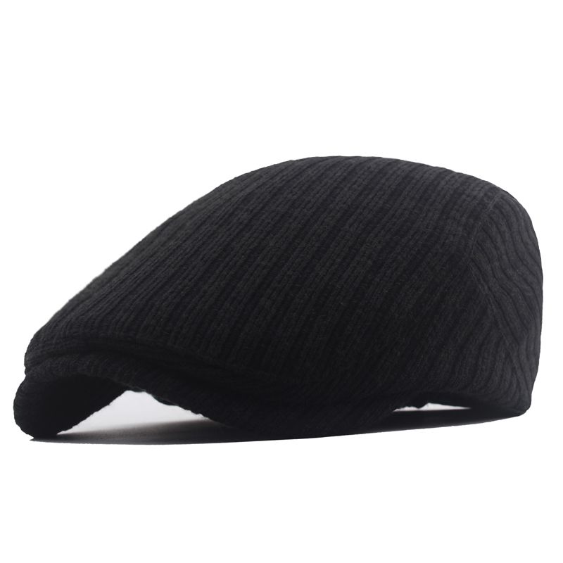 Men's Knitted Cotton Newsboys Beret Cap Black