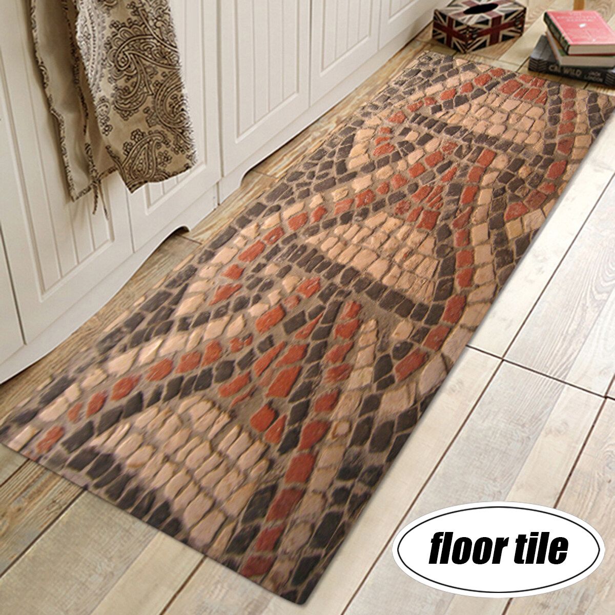 Non-slip Cobblestone Pattern Kitchen Doormats Floor Mats Bathroom Rug Carpet Floor Tile Background 60cm &times; 180cm