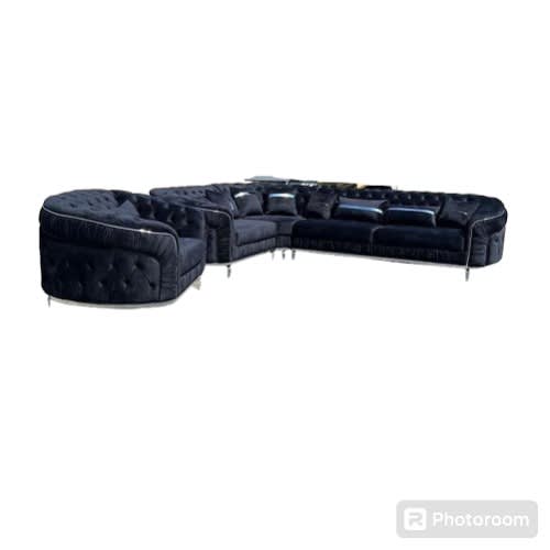 7 Seater Sectional Sofa Set Black Velvet
