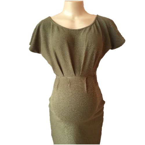 Gathered Waist Grey Maternity Dress