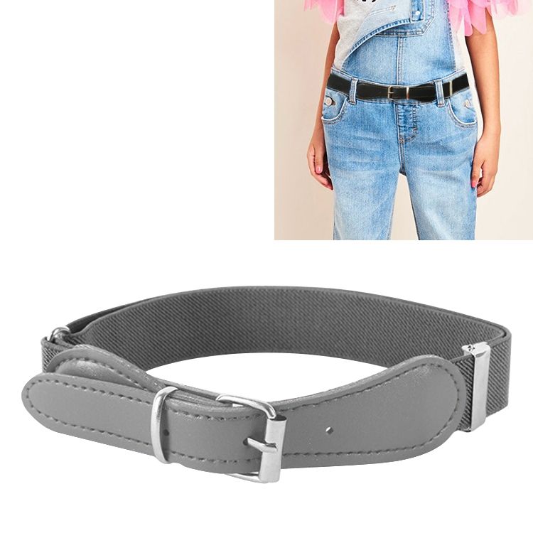 2 PCS Kids Polyester + PU Leather Square Pin Buckle Adjustable Elastic Belt, Length:65cm(Grey)