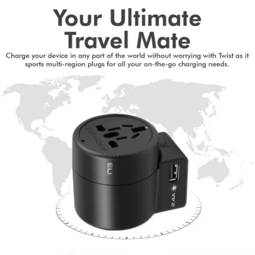 Promate Travel Adaptor With Dual Usb Ports- Universal Twist
