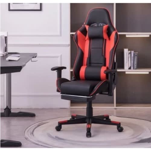 Leather Chair With Footrest - Red And Black