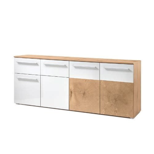Sarita Sideboard -white Gloss And Oak - 75.8cm  x 197.8cm  x 45cm