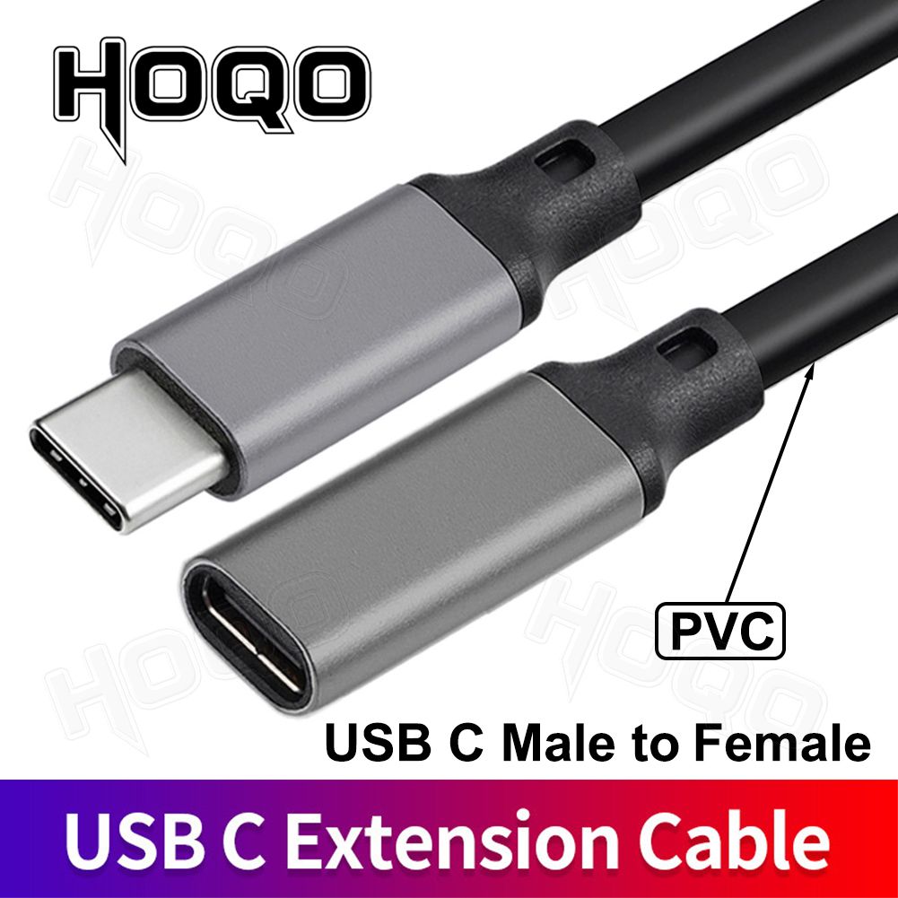 10Gbps Gen2 Type-C USB 3.1 Male To USB-C Female Extension Data 100W Charging Cable Extender Cord Reversible Design 0.3m1m 2m 5m-MF-PVC-Gray