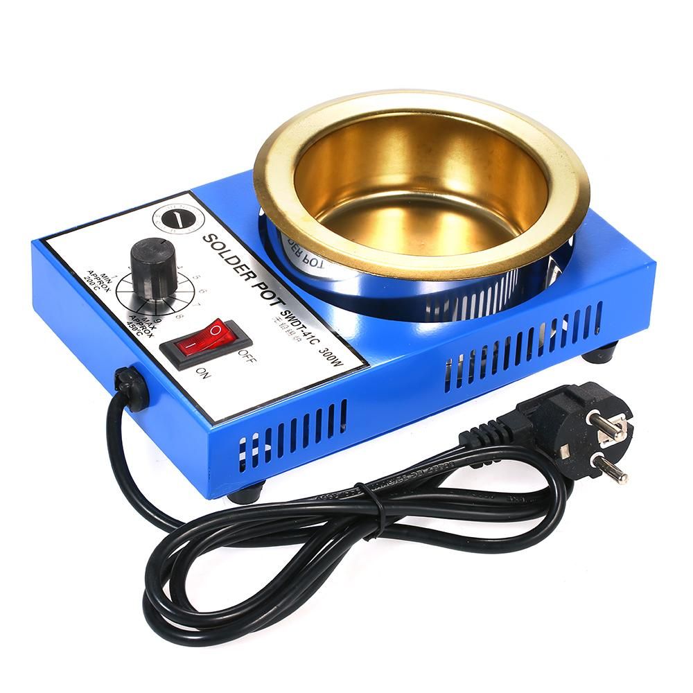 300W 220V 100mm 1200g Mini Lead Free Soldering Pot Titanium Coating Stainless Steel Solder Pot Compact Temperature Adjustable Solder Bath for Welding and Soldering
