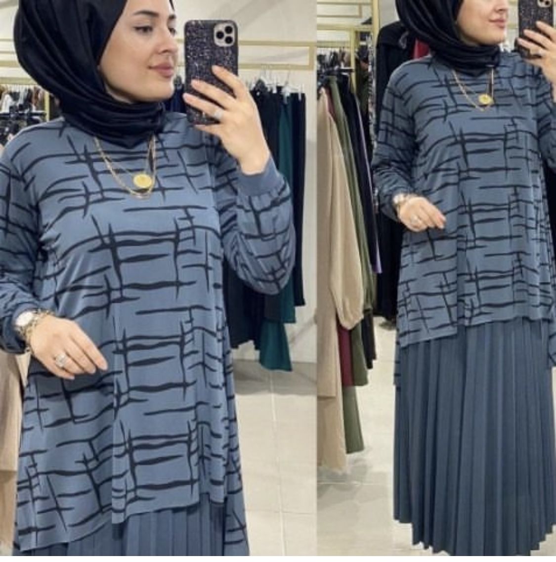 TURKEY PLEATED GREY SKIRT& BLOUSE