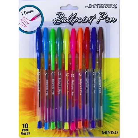 Ballpoint Pen With Cap 10 Pack - Coloured