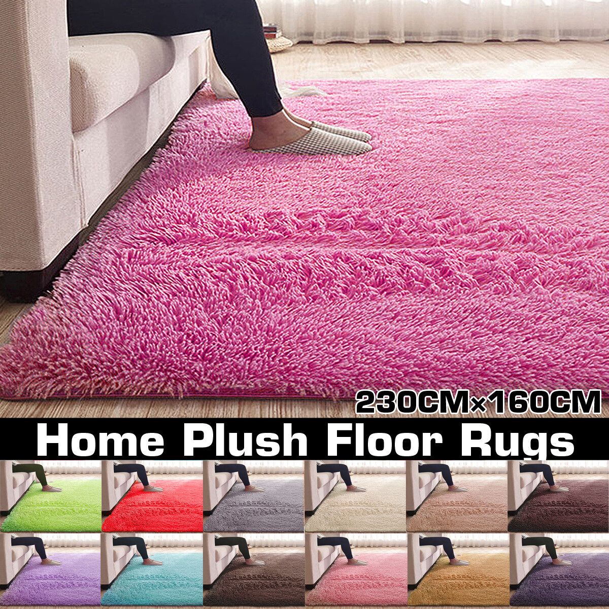Shaggy Rug Super Plush Non-Slip Large Rugs Floor Carpet Living Room 230&times;160CM Watermelon Red