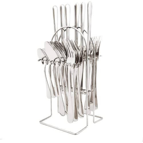 24 Pcs Mirror Silver Silverware Set With Stand