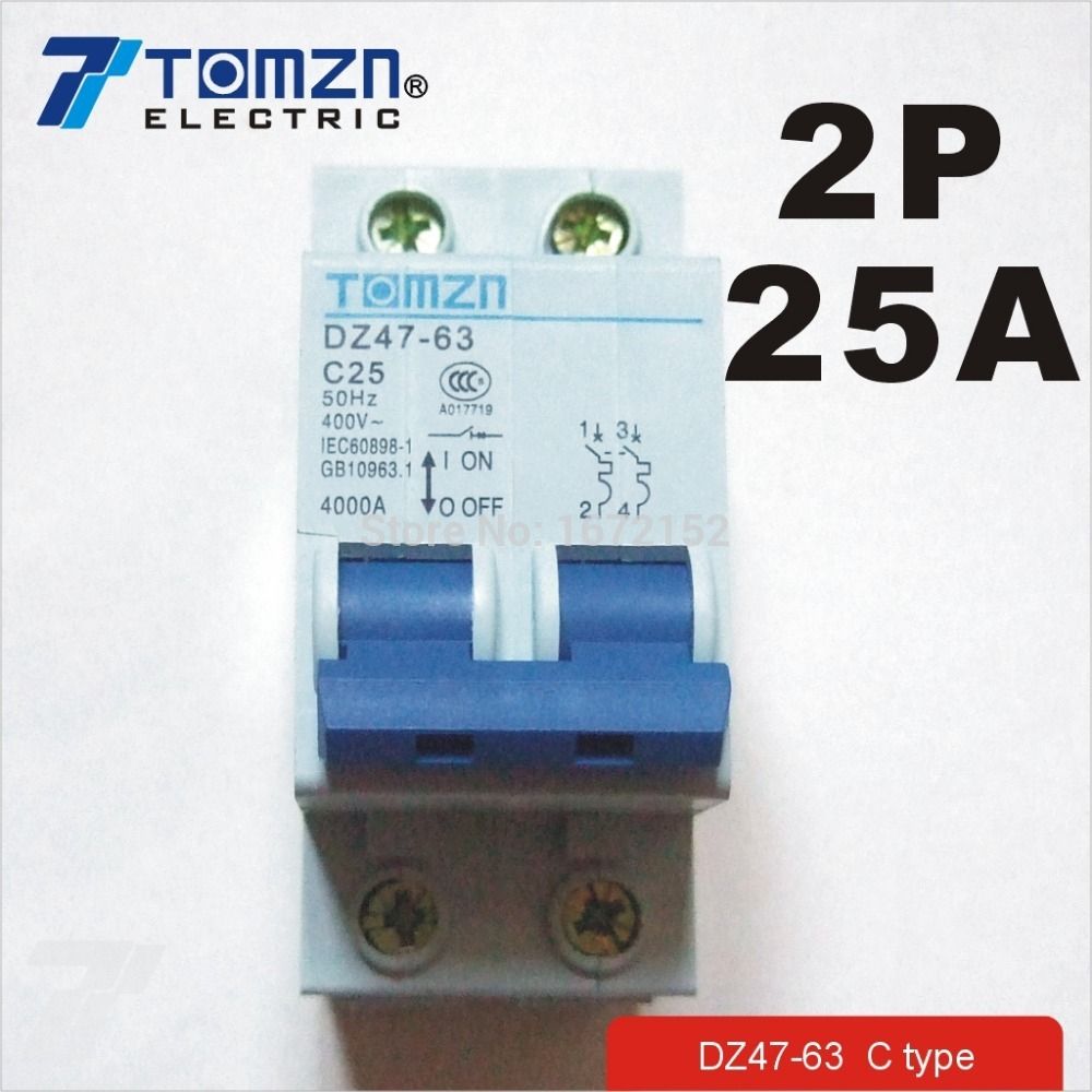 Breaker AC 25A Breaker 60HZ 400V~ Ty Circuit MCB 2P 50HZ