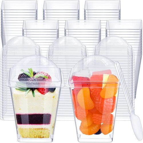 CHENGU 5 Oz Clear Plastic Dessert Cups With Lids And Tasting
