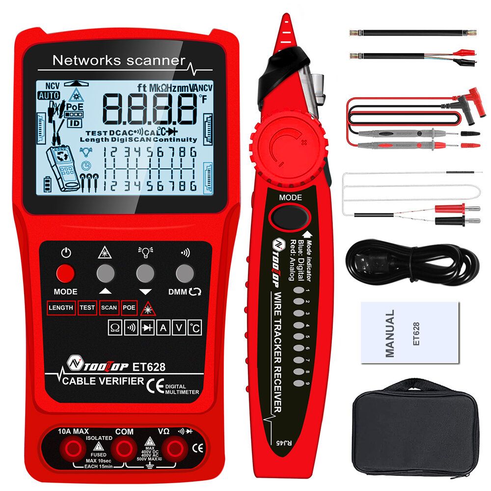 TOOLTOP 3 In 1 Network Cable Tester + Multimeter + Red Light