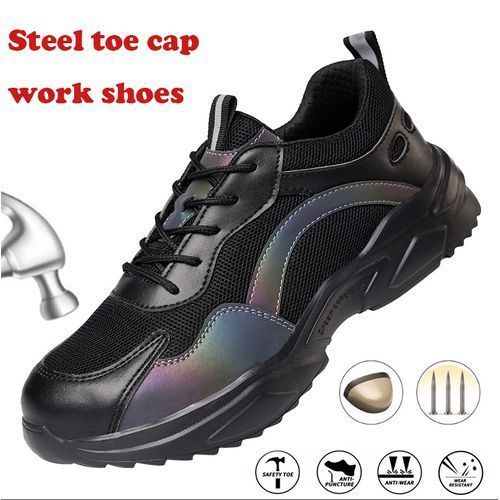 Men's Safety Shoes Steel Toe Work Boots Non-slip Sole Breathable Safety -Black