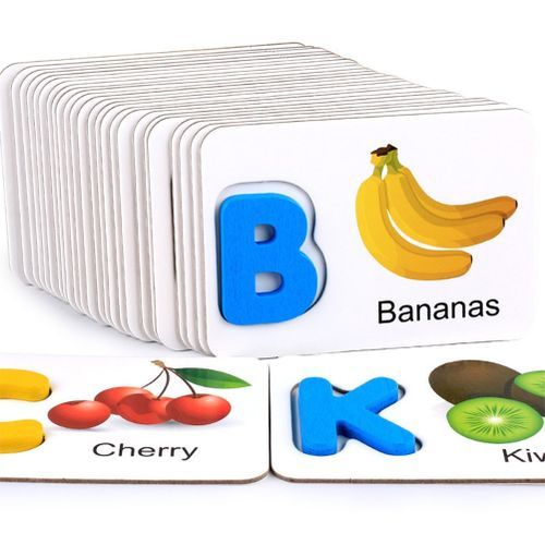 Wooden Fruit/Vegetable ABC Alphabets Letter Educational Cards A-Z