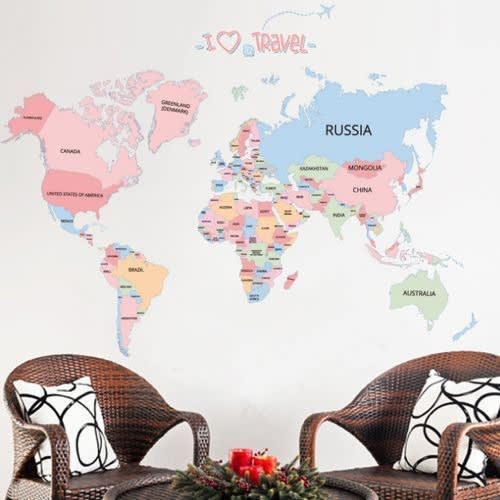Decorative World Map Wall Decal Home Sticker