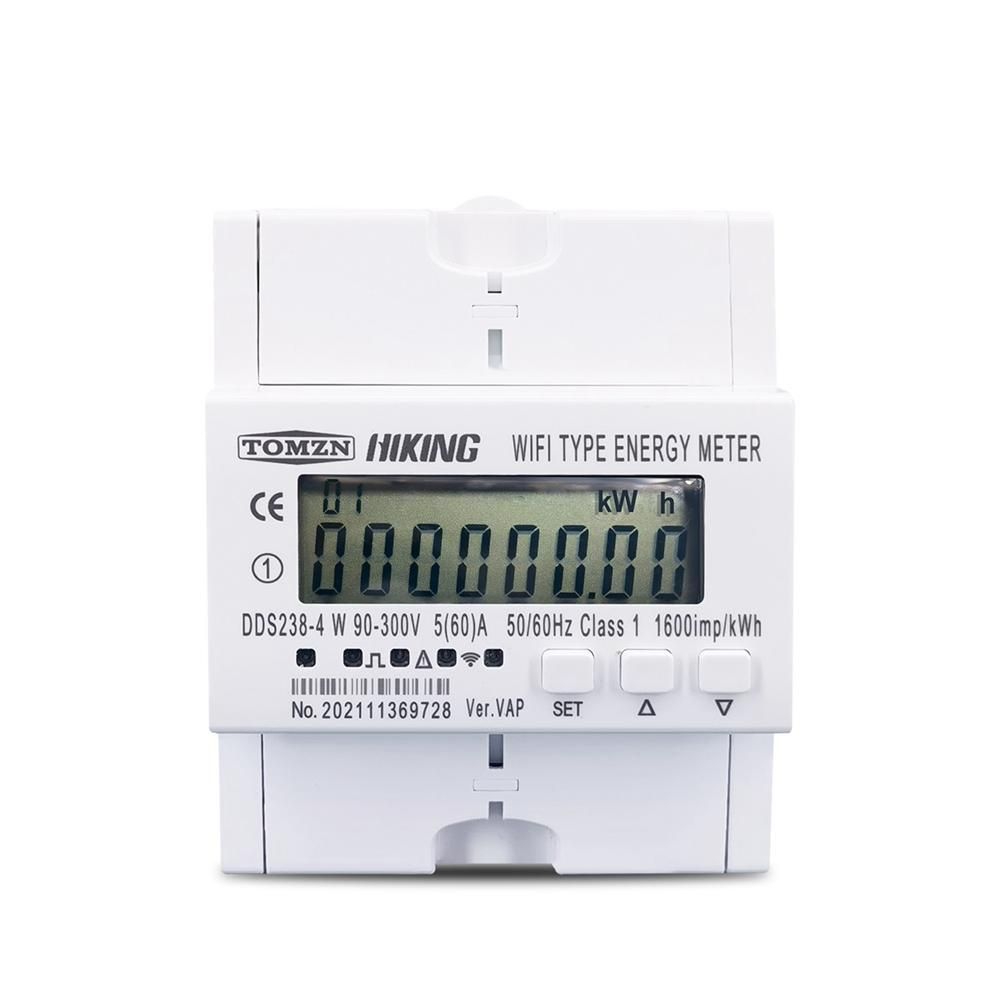 60A 90-300V TUYA Single Phase WIFI Smart Energy Meter Kwh Circuit Breaker Timer with Voltage Current Protection RS485