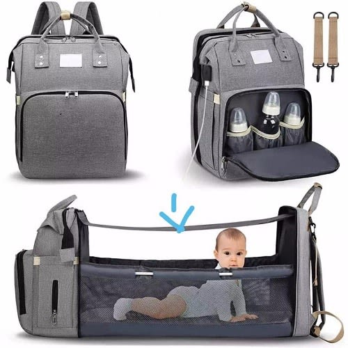 Potable Diaper Bag Backpack With Usb Charging Port - Grey