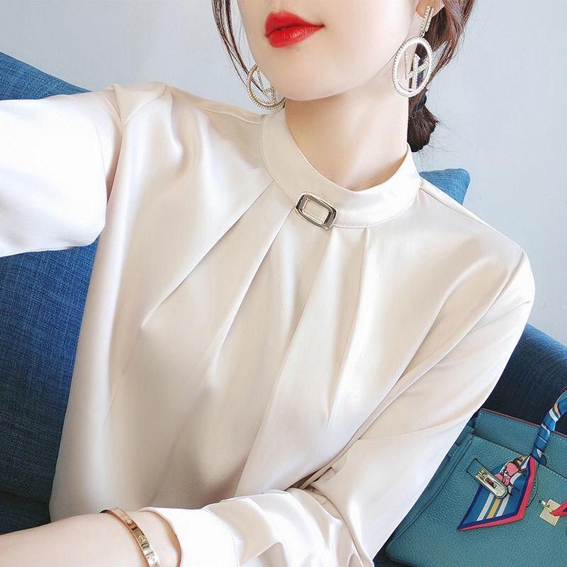 White Stand Collar Shirt Ladies 2022 New Western Temperament Business Shirt Spring Long Sleeve High Sense Early Spring Top