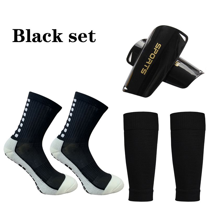 A Set Hight Elasticity Soccer Shin Guard Sleeves Adults Kids Football Pads Trusox Anti-Slip Sock Leg Cover Sport Protective Gear-Black Set