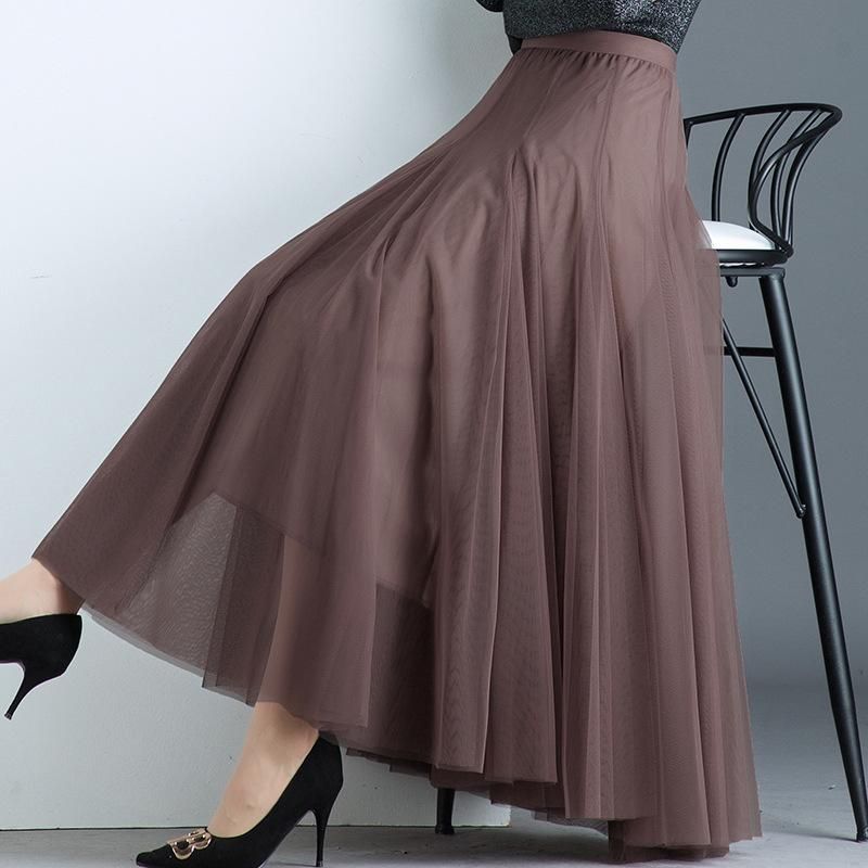 Mesh Half Skirt Long Skirt Women's Autumn and Winter 2021 New High Waist Fairy Half Skirt Mid length