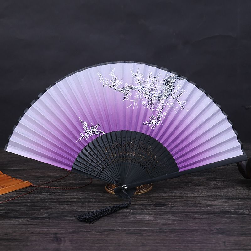 Supplies Vintage Party Hand Chinese Flower Hand 1pcs Silk Fan Carved Hollow Spun Printing Fan Event Folding